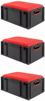 Proregal Sparset 3x Eurobox Nextgen Seat Box Rot HxBxT 26,5x40x60cm 44 Liter Griffe Offen Schwarz