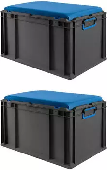 Proregal Sparset 2x Eurobox Nextgen Seat Box Blau HxBxT 36,5x40x60cm 65 Liter Griffe Geschlossen Schwarz