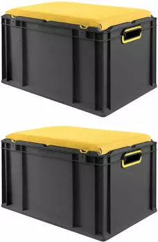Proregal Sparset 2x Eurobox Nextgen Seat Box Gelb HxBxT 36,5x40x60cm 65 Liter Griffe Offen Schwarz