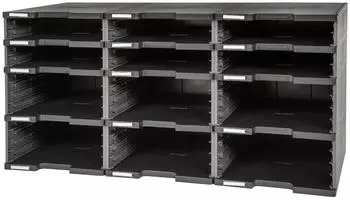 Exacompta MODULODOC EcoBlack Dokumentenablage 12 F&auml;cher (6x56/6x110 mm) Etikettenhalter Schubladen nachr&uuml;stbar 25 Jahre Garantie