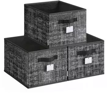 Songmics Aufbewahrungsbox 3er-Set, faltbar, 40x30x24cm, Tintenschwarz (ROB440B01)