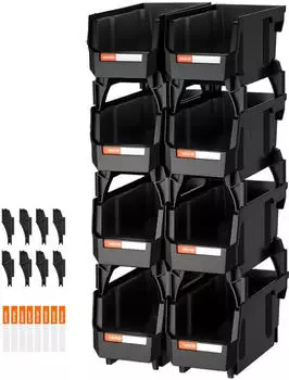 VEVOR Stapelboxen / Sichtlagerboxen 276x140x130mm, Schwarz, 8er-Pack (V3-Black-8)