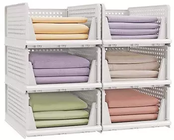 Songmics Schrank-Organizer klappbar, stapelbar, ausziehbarer Korb 6er Set, Kunststoff, wei&szlig; (LPC600WZ01)