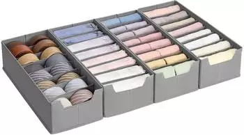 Songmics Unterwäsche-Organizer 4er Set mit Trennwänden, faltbar, 40x16x10cm, Taubengrau (RUS014G01)