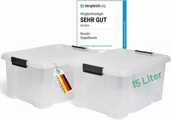 Novaliv Aufbewahrungsbox mit Deckel 15L transparent stapelbar BPA-frei, 2er-Set (41x29x20cm)