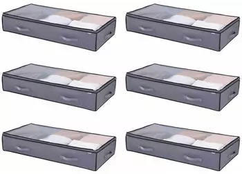 VEVOR Unterbett-Aufbewahrungstaschen 90L mit transparentem Deckel, 6er-Set, Grau (Under Bed Storage 90L)