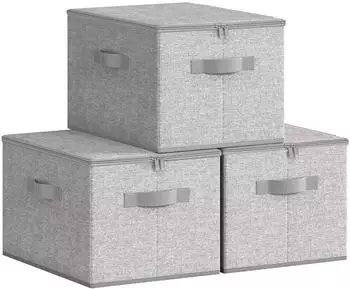 Songmics Faltbare Aufbewahrungsbox mit Deckel und Griffen, Vliesstoff, taubengrau, 3er Set, 40x30x25cm (RZB003W01)