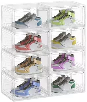 Songmics Stapelbare Schuhboxen mit T&uuml;r, Transparent Wei&szlig;, Kunststoff, 33x28,5x19,2cm (LSP506W01)