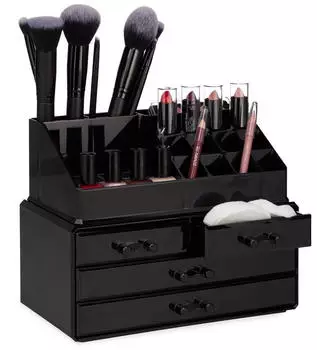 Relaxdays Make-Up Organizer mit 4 Schubladen, Schwarz, 2er-Set