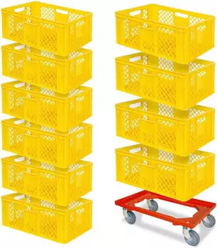 BRB 10 Euroboxen 600x400x240mm lebensmittelecht gelb + Transportroller (21386)