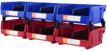 VEVOR Sichtlagerboxen Stapelboxen Kunststoff Blau/Rot 6er-Set