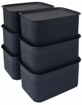 Relaxdays Aufbewahrungsbox mit Deckel 6er Set Schwarz