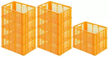 Proregal SparSet 10x Eurobeh&auml;lter B&auml;cker- und Konditorenkasten HxBxT 25 x 40 x 60 49 Liter Gelb-Orange Br&ouml;tchenkiste Stapelbare B&auml;ckerkiste