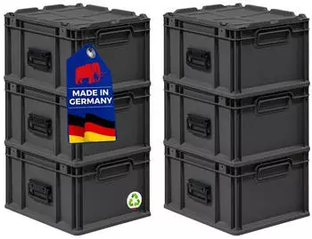 Proregal Supersparset 6x Eurobox Nextgen Portable HxBxT 23,5x30x40cm 20 Liter Schwarz Eurobeh&auml;lter Transportbox Transportbeh&auml;lter