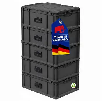 Proregal Supersparset 5x Eurobox Nextgen Portable HxBxT 23,5x40x60cm 44 Liter Schwarz Eurobeh&auml;lter Transportbox Transportbeh&auml;lter