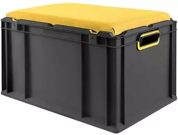Proregal Eurobox Nextgen Seat Box Gelb HxBxT 36,5x40x60cm 65 Liter Griffe Offen Schwarz Eurobeh&auml;lter Sitzbox Transportbox
