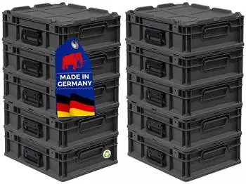 Proregal Supersparset 10x Eurobox Nextgen Portable HxBxT 13,5x30x40cm 11 Liter Schwarz Eurobeh&auml;lter Transportbox Transportbeh&auml;lter