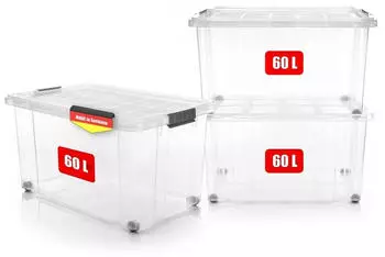 BigDean 3 St&uuml;ck 60 L Aufbewahrungsbox mit Deckel Gro&szlig; Transparent Stapelbare Robuste Box