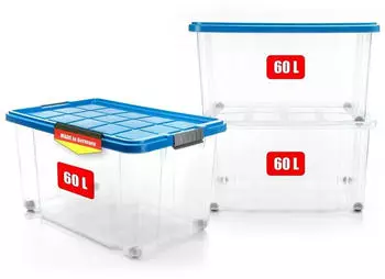 BigDean 3 St&uuml;ck 60 L Aufbewahrungsbox mit Deckel Gro&szlig; Azurblau Stapelbare Robuste Box