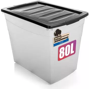 BigDean 80 L Aufbewahrungsbox mit Deckel und Rollen Gro&szlig; Budget Line Plastikbox mit Deckel XXL