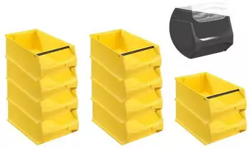 Proregal SparSet 10 x Gelbe Sichtlagerbox 5.1 Mit Griffstange und Abdeckung HxBxT 20 x 30 x 50 cm 21,8 Liter Sichtlagerbeh&auml;lter Sichtlagerkasten
