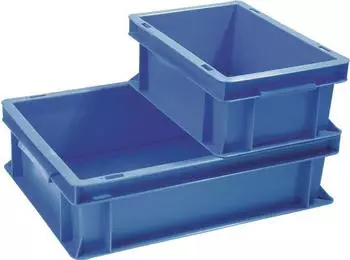 Tecwerk Transportbeh&auml;lter L600xB400xH120mm blau PP Muschelgr.Seitenw&auml;nde geschl.