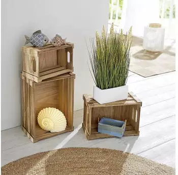 Frank Flechtwaren Holzkiste Basic 3er Set
