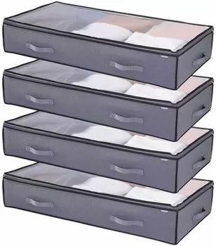 VEVOR Unterbett-Aufbewahrungsbox mit transparentem Deckel, 4er-Set, 90L (996x500x180mm)