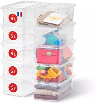 Iris Ohyama CNL-5 Aufbewahrungsbox 10er-Set, 5L, Transparent, Stapelbar, Kunststoff (105060)