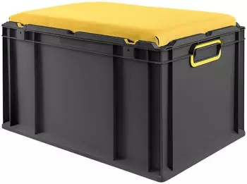 Proregal Eurobox Nextgen Seat Box Gelb HxBxT 36,5x40x60cm 65 Liter Griffe Geschlossen Schwarz Eurobeh&auml;lter Sitzbox Transportbox