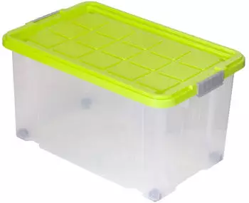 BigDean Eurobox mit Deckel und Rollen 60 x 40 x 33 cm Limegrün Griffe Silber