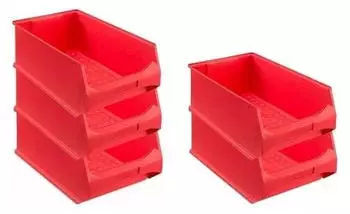 Proregal SparSet 5x Rote Sichtlagerbox 5,0 HxBxT 20 x 30 x 50 cm 21,8 Liter Sichtlagerbeh&auml;lter