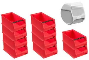 Proregal SparSet 10 x Rote Sichtlagerbox 4.1 Mit Griffstange und Abdeckung HxBxT 15 x 20 x 35 cm 7,2 Liter Sichtlagerbeh&auml;lter Sichtlagerkasten