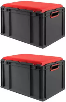 Proregal Sparset 2x Eurobox Nextgen Seat Box Rot HxBxT 36,5x40x60cm 65 Liter Griffe Offen Schwarz