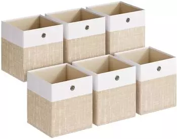 Songmics Faltbox Stoffbox für Würfelregal, 6er Set, 26x26x28cm, Wolkenweiß-Sandbeige (RFB426LF02)