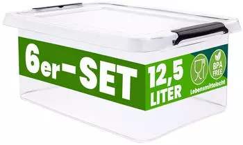 Deuba Aufbewahrungsbox mit Deckel 6er-Set transparent stapelbar 12,5L 39x29x17cm