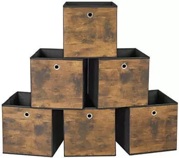 Songmics Aufbewahrungsbox 6er-Set, faltbar, 30x30x30cm, Rustikales Braun/Schwarz (RFB102B01)