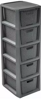 BranQ Regal 5 K&ouml;rbe Rattan-Design Kunststoff BPA-frei Anthrazit 29,5x24x80cm (1728)
