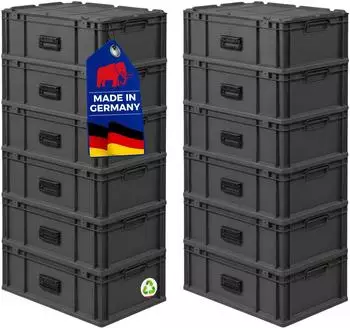 Proregal Supersparset 12x Eurobox Nextgen Portable HxBxT 23,5x40x60cm 44 Liter Schwarz Eurobeh&auml;lter Transportbox Transportbeh&auml;lter