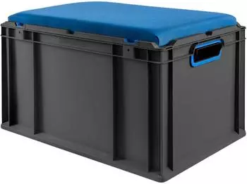 Proregal Eurobox Nextgen Seat Box Blau HxBxT 36,5x40x60cm 65 Liter Griffe Offen Schwarz Eurobeh&auml;lter Sitzbox Transportbox