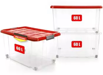 BigDean 3 St&uuml;ck 60 L Aufbewahrungsbox mit Deckel Gro&szlig; Rot Stapelbare Robuste Box