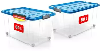 BigDean 2 St&uuml;ck 60 L Aufbewahrungsbox mit Deckel Gro&szlig; Azurblau Stapelbare Robuste Box