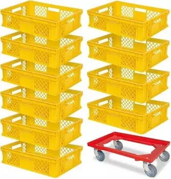 BRB Euroboxen 600x400x150mm lebensmittelecht mit Transportroller, 10er-Set