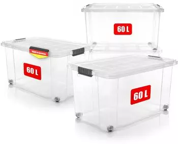 BigDean 4 St&uuml;ck 60 L Aufbewahrungsbox mit Deckel Gro&szlig; Transparent Stapelbare Robuste Box