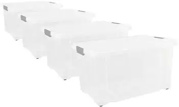 BigDean 4er Set Eurobox mit Deckel und Rollen 60 x 40 x 33 cm Transparente Kunststoffbox