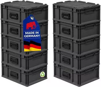 Proregal Supersparset 10x Eurobox Nextgen Portable HxBxT 18,5x30x40cm 16 Liter Schwarz Eurobeh&auml;lter Transportbox Transportbeh&auml;lter