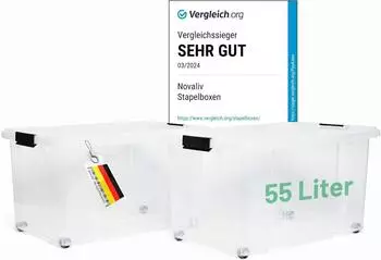 Novaliv Aufbewahrungsbox mit Deckel und Rollen 55L, transparent, BPA-frei (61x40x32,5cm)