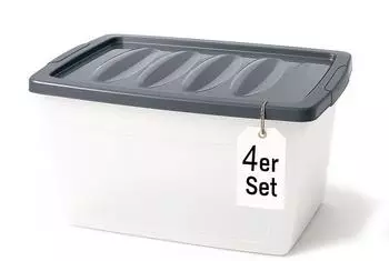 BigDean 4x 60 L Aufbewahrungsbox mit Deckel Gro&szlig; Budget Line Plastikbox mit Deckel