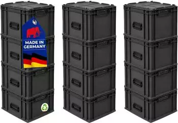 Proregal Supersparset 12x Eurobox Nextgen Portable HxBxT 33,5x30x40cm 30 Liter Schwarz Eurobeh&auml;lter Transportbox Transportbeh&auml;lter
