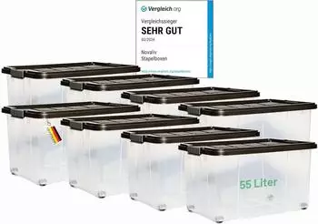 Novaliv Aufbewahrungsboxen mit Deckel und Rollen 55L anthrazit, 8er-Set (61x40x32,5cm)